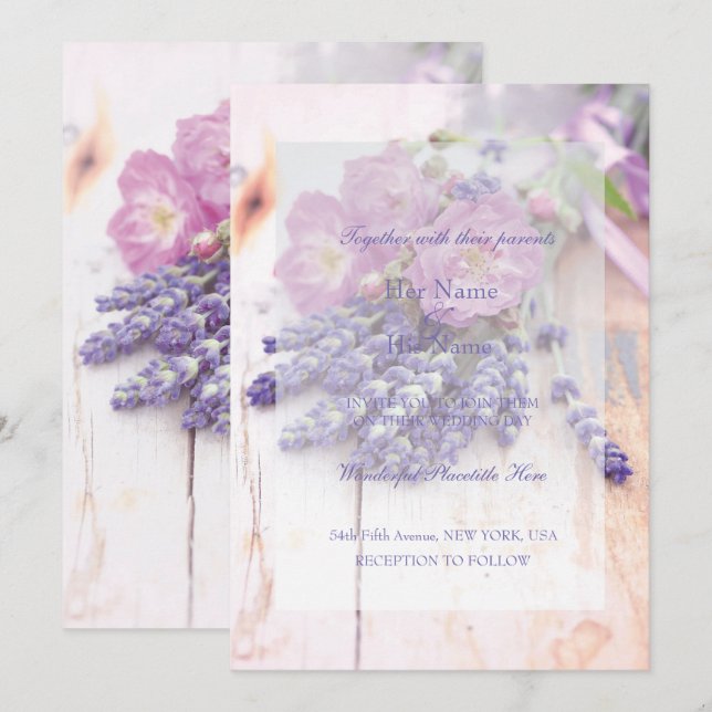 Wilde Rose & Lavender Sommer-Blume Hochzeit Einladung (Vorne/Hinten)