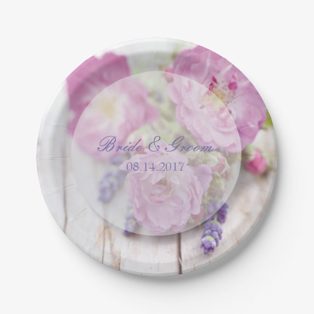 Wilde Rose & Lavender Sommer-Blume Hochzeit Pappteller (Vorderseite)