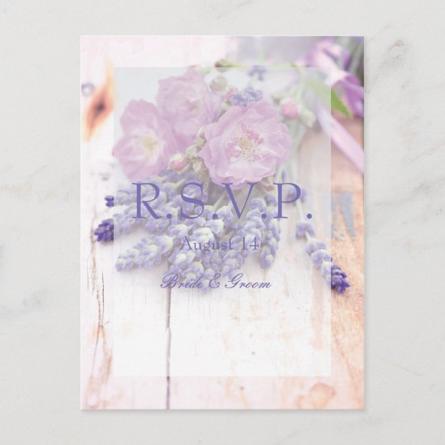 Wilde Rose & Lavender Sommer-Blume Hochzeit RSVP Einladungspostkarte (Vorderseite)