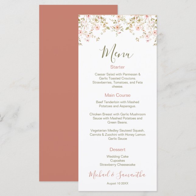 Wilde Rose Menükarte (Vorne/Hinten)