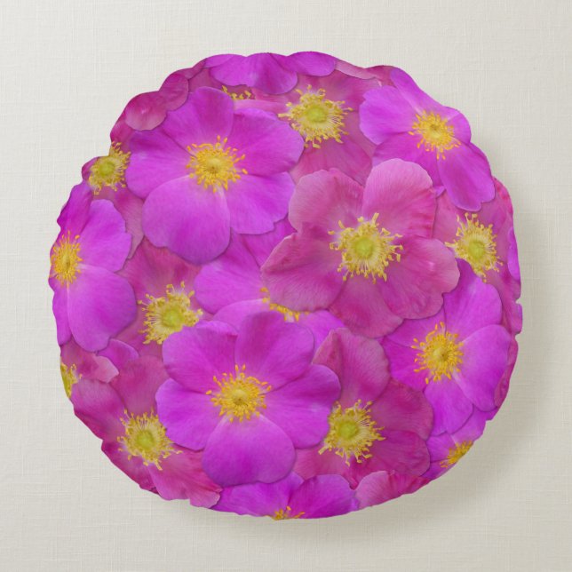 Wilde Rose Nahtloses Muster Rundes Kissen (Vorderseite)