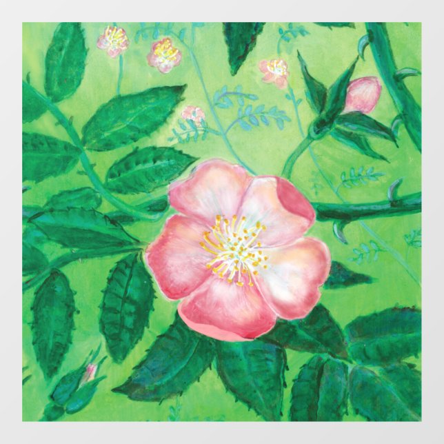 Wilde Rose Rosa Canina blühend Fensteraufkleber (Blatt)