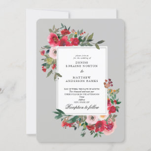 Wilde Rose und Antarktis Grau Einladung