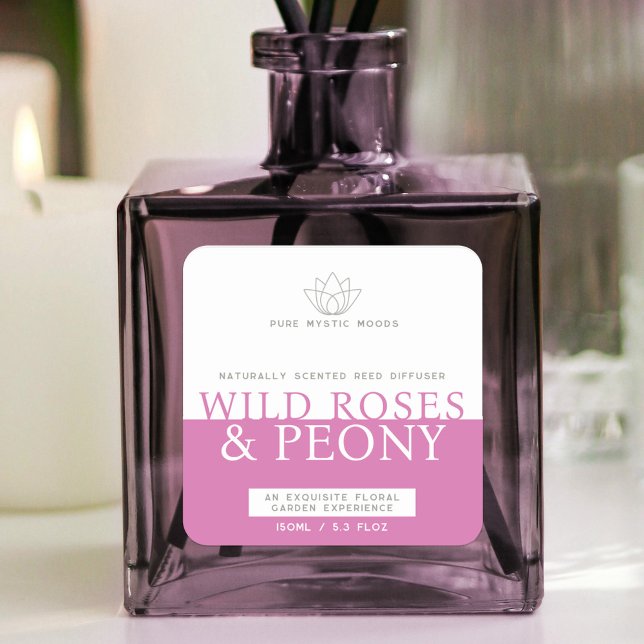 Wilde Rose und pinkfarbenes Reed-Diffusorlabel Quadratischer Aufkleber (Von Creator hochgeladen)