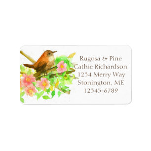 Wilde Rose Wasserfarbene Blume Wren Bird Adressaufkleber