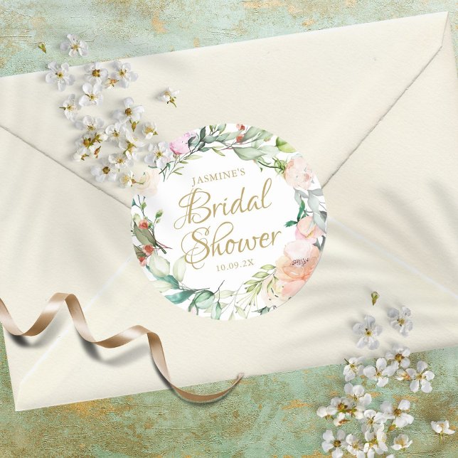 Wilde Rose Watercolor Script Brautparty Gefallen Runder Aufkleber (Von Creator hochgeladen)