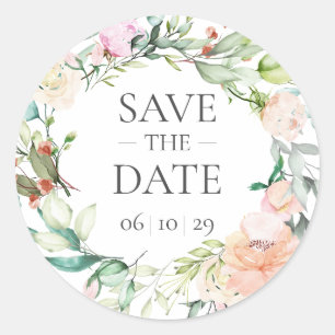 Wilde Rosen-Aquarell-Garlande Save-the-Date Runder Aufkleber