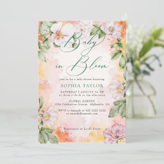 Wilde Rosen Elegantes Baby in Blüte Baby-Party  Einladung