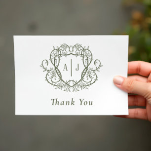 Wilde Rosen-Garten-Monogramm-Wappen-Hochzeit Dankeskarte