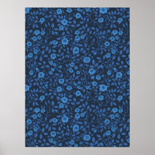 Wilde Rosen in Blau Poster