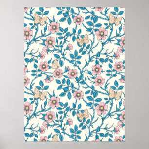 Wilde Rosen und Schmetterlinge /rosa/blau/weiß Poster