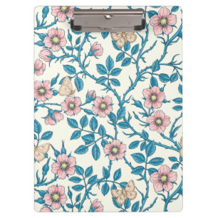 Wilde Rosen und Schmetterlinge /rosa/blau/weißlich Klemmbrett