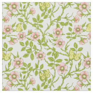 Wilde Rosen und Schmetterlinge /rosa/hellgrün/gelb Stoff