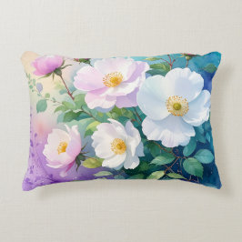 Wilde Rosen Weiß Rosa Blau Türkis Lila Aquarelle Dekokissen