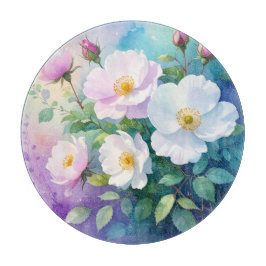 Wilde Rosen Weiß Rosa Blau Türkis Lila Aquarelle Schneidebrett