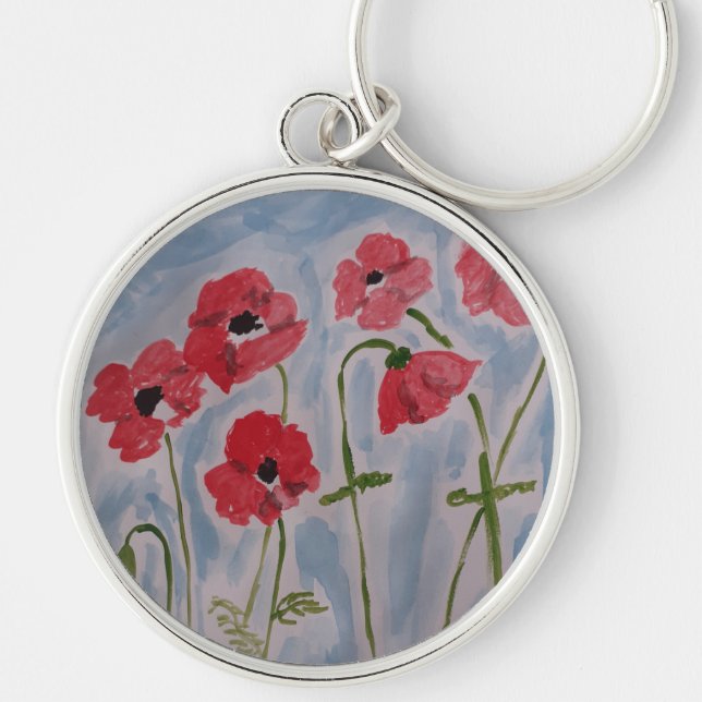 Wilde rote Poppies Premium Key Ring Schlüsselanhänger (Vorne)
