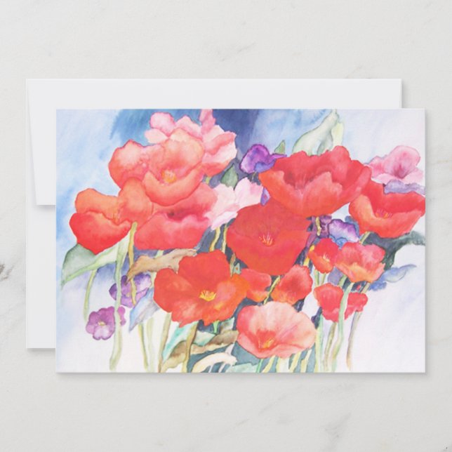 Wilde rote Poppies Wasserfarbe Einladung (Vorderseite)