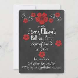 Wilde Rote Rosen Chalkboard Party Einladung