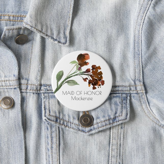 Wilde rustische Blume | Burnt Orange Floral Weddin Button (Beispiel)