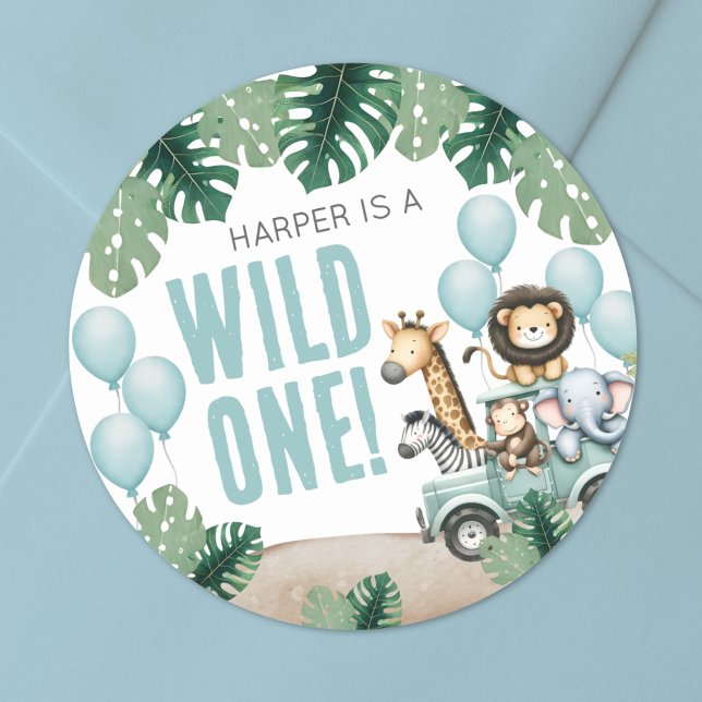 Wilde Safari 1. Geburtstag Runder Aufkleber (Wild One Safari 1st Birthday Classic Round Sticker )