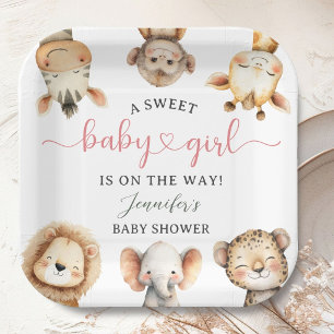 Wilde Safari-Dschungel-Tiere Baby Shower Mädchen Pappteller