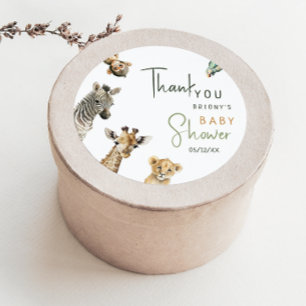Wilde Safari-Tiere Baby Shower Dankeschön Geschenk Runder Aufkleber