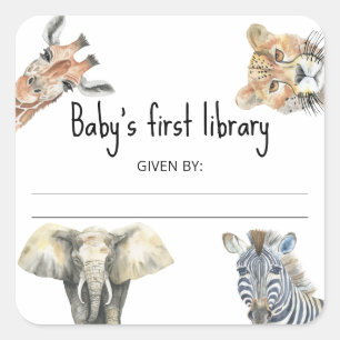 Wilde Safari-Tiere - Baby's erste Bibliothek Quadratischer Aufkleber