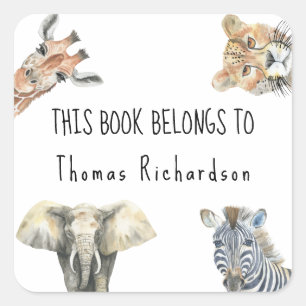 Wilde Safari-Tiere - Dieses Buch gehört Quadratischer Aufkleber