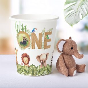 Wilde Safari-Tiere Holz  Foto Erster Geburtstag Pappbecher