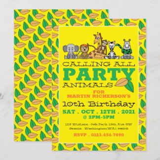 Wilde Safari-Tiere, Kinder-Geburtstagsparty Einladung