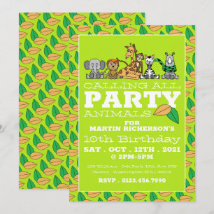 Wilde Safari-Tiere, Kinder-Geburtstagsparty Einladung