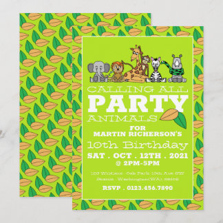 Wilde Safari-Tiere, Kinder-Geburtstagsparty Einladung