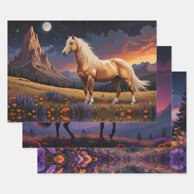 Wilde Schnüre Farbige nächtliche Wildblumen Geschenkpapier Set (Set)