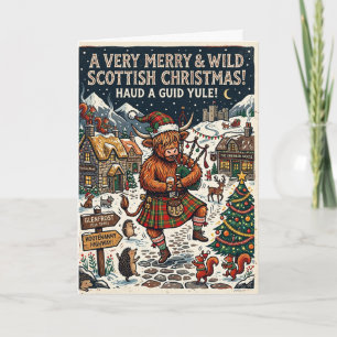 Wilde schottische Weihnachts-Hochlandkarte Karte