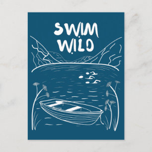 Wilde Schwimmen mit Freunden im See nahe Boot Postkarte