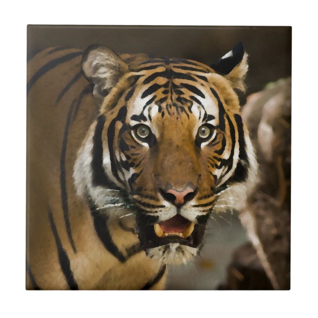 Wilde sibirische Tiger Aquarellmalerei Fliese (Vorderseite)