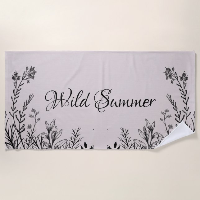 Wilde Sommer-Wildblume Doodles Strandtuch (Vorderseite)