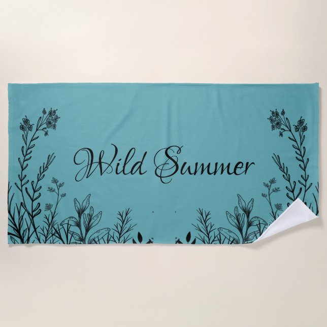 Wilde Sommer-Wildblume Doodles Strandtuch (Vorderseite)