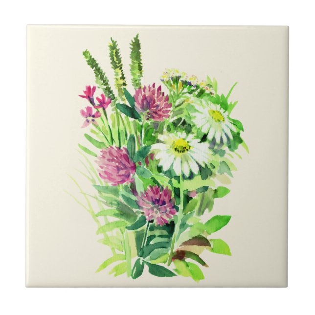 Wilde Sommerblumen Keramikfliese (Vorderseite)