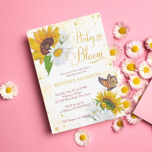 Wilde Sonnenblumen Baby in blühender Babydusche Einladung