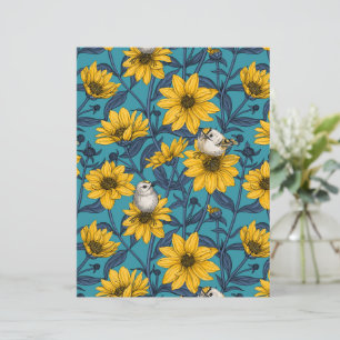 Wilde Sonnenblumen und goldfarbene Vögel/gelb