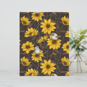 Wilde Sonnenblumen und goldfarbene Vögel/gelb