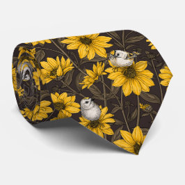 Wilde Sonnenblumen und goldfarbene Vögel/gelb Krawatte