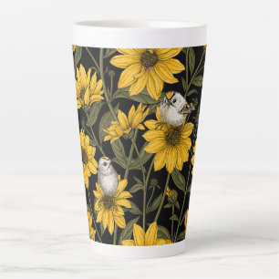 Wilde Sonnenblumen und goldfarbene Vögel/gelb Milchtasse