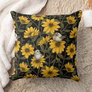 Wilde Sonnenblumen und goldfarbene Vögel/gelb und  Kissen
