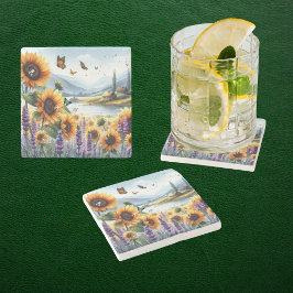 Wilde Sonnenblumen und Lavender Steinuntersetzer