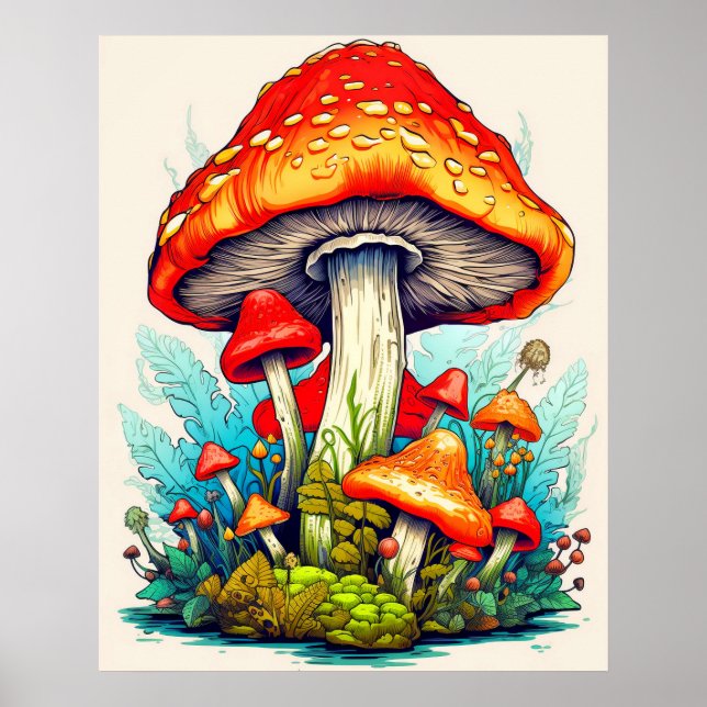 Wilde Sprouting Forest Mushrooms Poster (Vorne)