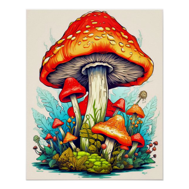 Wilde Sprouting Forest Mushrooms Poster (Vorderseite)