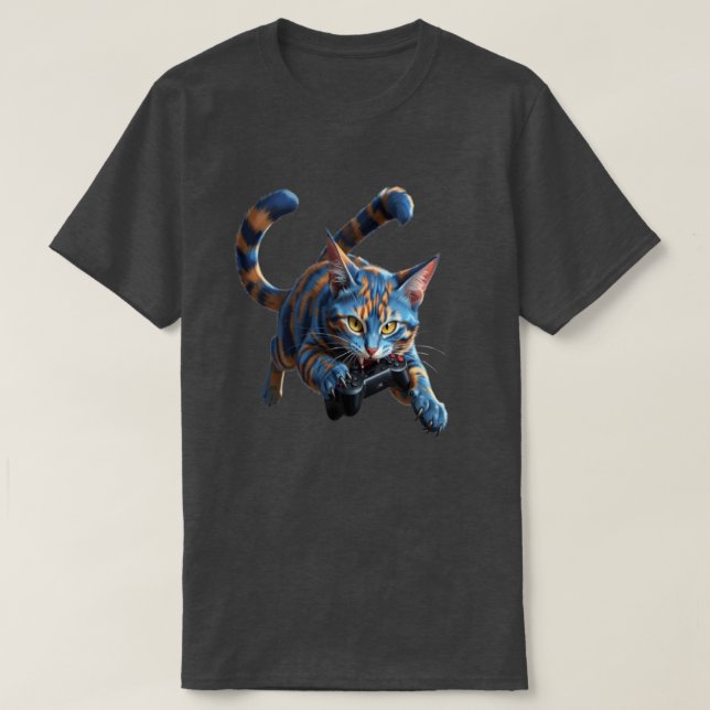 Wilde Tabby-Katze Gaming-Controller Biss - Lustige T-Shirt (Design vorne)