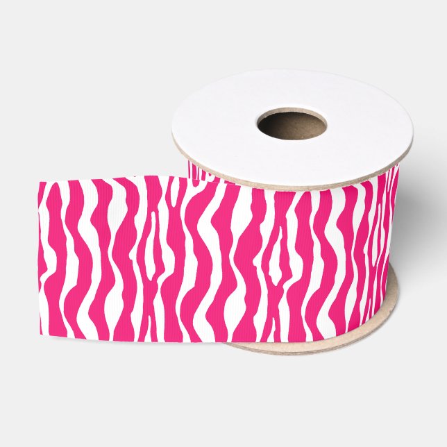 Wilde Tierdrucke, Zebra in Fuchsia, Rosa und Weiß Ripsband (Spule)